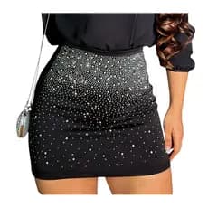 Mini Saia Feminina Neoprene Pedraria Strass Brilhoso Festa Balada Estilosa Noite Modelo Glow