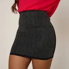 Saia Feminina Neoprene Pedraria Strass Brilhosa Estilosa Festa Balada Noite Modelo Shine