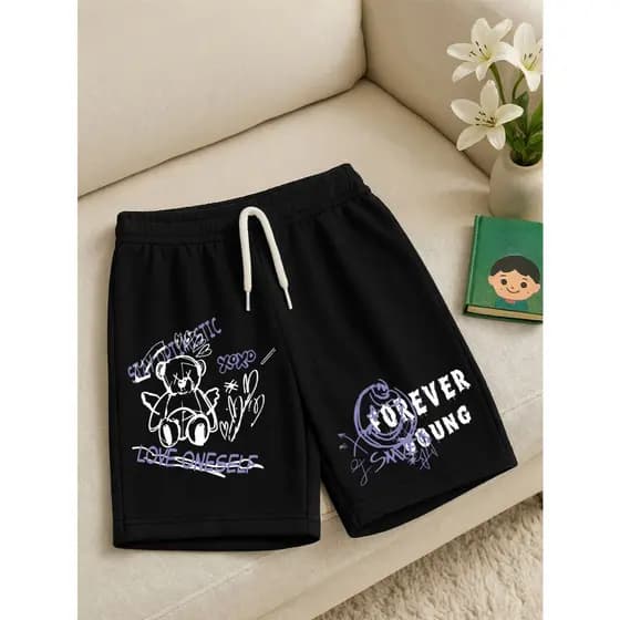 Bermuda Confortavel Estampado Shorts Calção Juvenil e Infantil 4 ao 16 anos Urso Love Oneself
