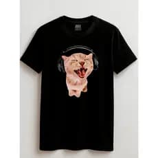 Camiseta Juvenil e Infantil 2 ao 16 anos Gato de Fone 100% Algodão