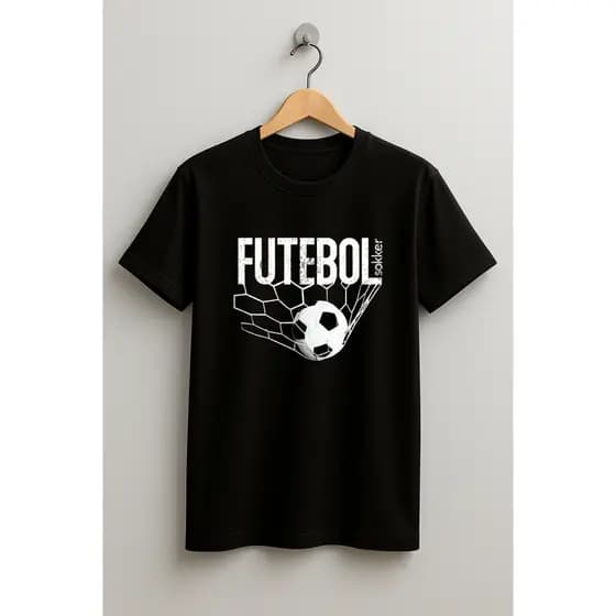 Camiseta Algodão Juvenil e Infantil Unissex Futebol Bola na Rede Menino Menina Malha Penteada