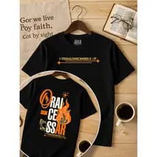 Camiseta Blusa Infantil Cristã Gospel em Algodão Estampa Bíblica Orai Sem Cessar