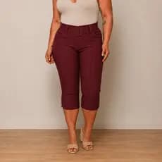 Calça Capri Plus Size Social Bengaline Feminino Cinto Fivela Com Bolso Alfaiataria 42 ao 52