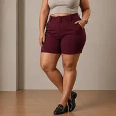 Shorts Feminina Plus Size Social Com Cinto Fivela Tecido Bengaline Cintura Alta 42 ao 52