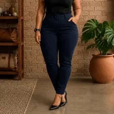 Calça Plus Size Feminina Social Tecido Bengaline Estica Muito com Bolso e Cinto Alfaiataria 42 ao 52
