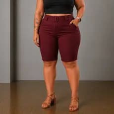 Bermuda Feminina Plus Size - Social Com Cinto de Fivela Bengaline Cintura Alta 42 ao 52