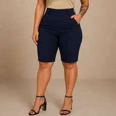 Bermuda Social Feminina Plus Size Com 6 Botões Tecido Bengaline Cintura Alta Alfaiataria 42 ao 52
