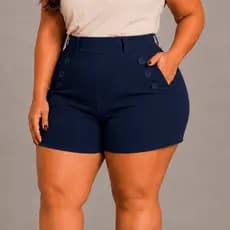 Shorts Social Plus Size Feminina Com 6 Botões Cintura Alta Alfaiataria Tecido Bengaline 42 ao 52