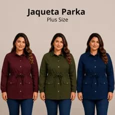 Jaqueta Parka Sobretudo Feminina Plus Size Com Cordão Inverno Zíper Confortável Bolsos Bengaline