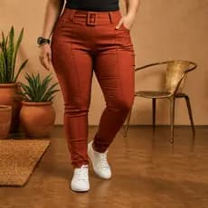 Calça Plus Size Feminina Social Tecido Bengaline Estica Muito com Bolso e Cinto de Fivela 42 ao 52