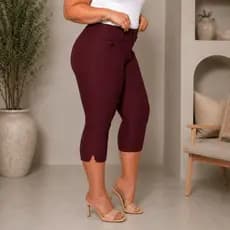 Calça Capri Feminino Plus Size Social Bengaline Com Cinto Fivela E Bolso Alfaiataria 42 ao 52