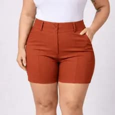 Shorts Social Feminino Plus Size Com 2 Botões e Zíper Tecido Bengaline Cintura Alta 42 ao 52