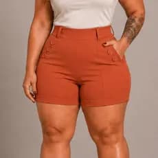 Shorts Social Plus Size Feminina Com 6 Botões Cintura Alta Alfaiataria Tecido Bengaline 42 ao 52