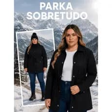 Jaqueta Parka Sobretudo Plus Size Feminina Com Cordão Inverno Zíper Confortável Bolsos Bengaline