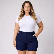 Shorts Feminina Plus Size Social Com 2 Botões e Zíper Tecido Bengaline Cintura Alta 42 ao 52