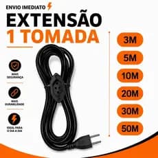 Extensão Uma Tomada Cabo Resistente 2, 3, 5,10, 20, 30 Metros Com Uma Tomada