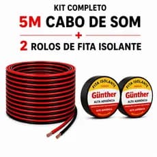 Kit Cabo Som Automotivo Bicolor Flexível 5M + 2 Fitas Isolantes Pretas