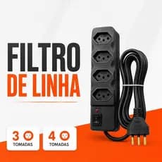 Filtro de Linha com 4 e 3 tomadas tripolar com fusível 10A 500W 3 pinos Bivolt