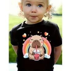 Camiseta Infantil Capivara Arco Iris Blusinha Básica Meninas Estampa Personalizada