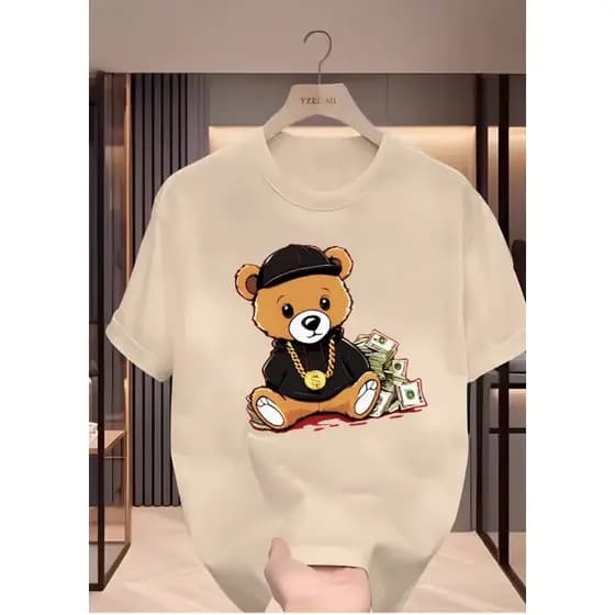 Camiseta Infantil Menino Camisa Estampada 100% Algodão Premium  Urso Money