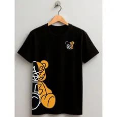 Camiseta Infantil Streetwear Urso Metade Menino e Menina Algodão Premium Estampada