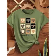 Camiseta Feminina De corações Delicada Treino Tshirt Algodão Camisa Modinha Bloqueira
