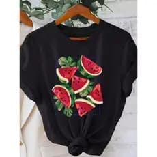Camiseta Feminina Delicada Estampa de Melancia Tshirt Algodão Camisa Modinha Blogueira Fofa