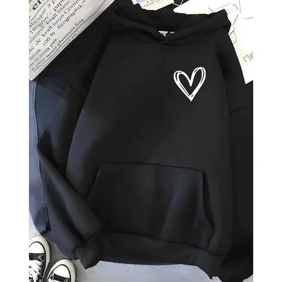 Moletom Canguru Bege Unissex Estilo Brooklyn Capuz Flanelado Estampado Inverno Com Bolso Coração