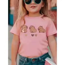 Camiseta Feminina Infantil Capivara Estampada Para Crianças Camisa Algodão 30.1 Premium