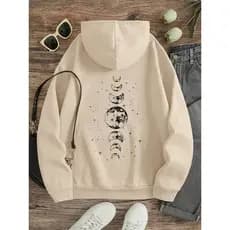 Blusa Moletom Feminino Canguru Com Capuz e Bolso Estampado Lua Unissex
