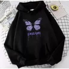 Blusa de Frio Moletom Bolso Canguru Capuz E Bolso Borboleta Dreams Unissex Feminina Top