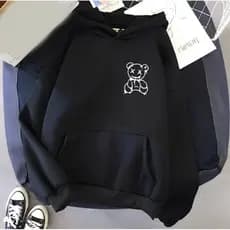Blusa Moletom Canguru Feminino Unissex Flanelado Algodão Estampado Capuz Inverno Preto Urso