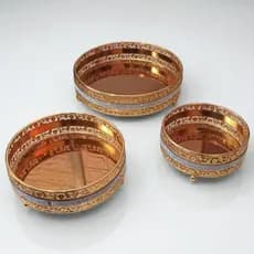 Bandeja Decorativa Espelhada Redonda Dourada 3 Tamanhos Centro de Mesa Decoração - CZ6832A