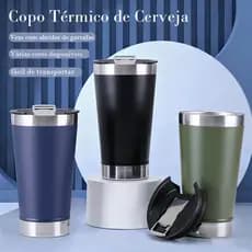 Copo Térmico de Cerveja 473ml Com Tampa e Abridor de Garrafas Para Cerveja / Refrigerante Alta Qualidade Copo Inox
