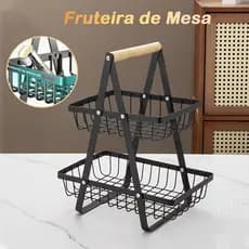 Fruteira de Mesa Cesta de Frutas de 2 Andares Multiuso Organizador Frutas Legumes Metal Aramado Fácil de Montar