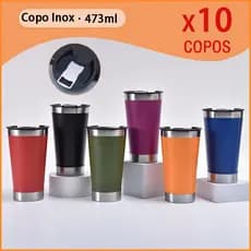 Kit 5/ 10 Copos Térmicos 473ml Com Tampa e Abridor de Garrafas Alta Qualidade Copo Inox para Cerveja Em Diversas Cores