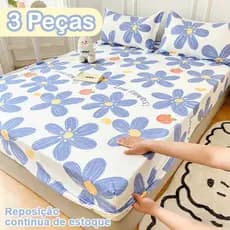Kit Jogo de Lençol Micropercal Com Elástico Estampados Toque Acetinado Extra Macio Cama Padrão - 3 Peças