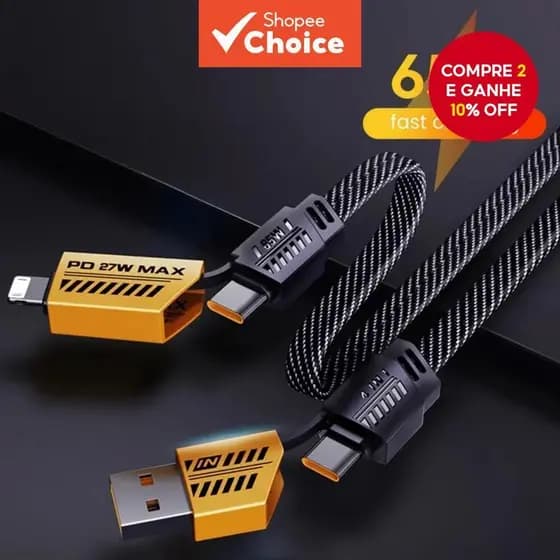 4 Em 1 Cabo De Carregamento Rápido De 65W Para Cabeça de Metal Type C USB iOS/Type C Fast Charge/Charger 120W 1.2M