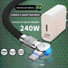 cabo de iphone Cabo Turbo USB Carregador Rápido Aplicável A Tipo C Micro USB Carregador 240W Com 180 ° Rotação