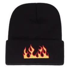 Chapéu De Malha Bordado De Chama Para Homens hip-hop vintage Boné Moda casual Gorro Mulher