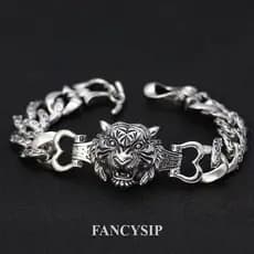 Vintage Wraith Tigre Cabeça Prata Metal Pulseira Moda Personalidade Das Mulheres Dos Homens Rock Hip Hop Festa Jóias Pre