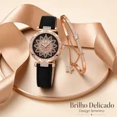 Elegante luxo relógio de quartzo ouro à prova dwaterproof água conjunto senhoras diamante Premium jogo com pulseira Gem