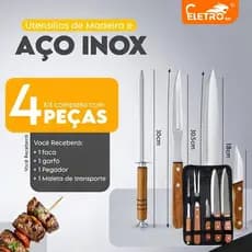 Kit Churrasco Personalizado 5 Peças | Facas Inox Cabo Bambu |  Maleta | Presente Especial