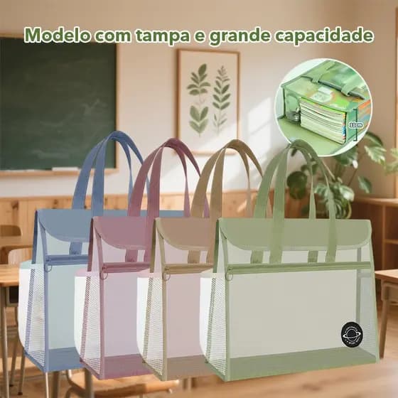 【Pronta Entrega】 Pasta Arquivo Transparente Bolsa Tote Malha 11cm Grande Capacidade Escola