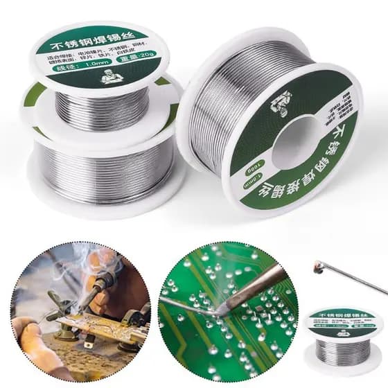【Pronta Entrega】 Fio de Estanho Solda Aço Inox Bateria Placa Circuito Baixa Temperatura Reparo 1.0mm