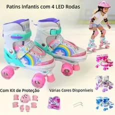 Patins Ajustável Infantil 4 Rodas Kit Proteção Rodinha Led Presentes para crianças