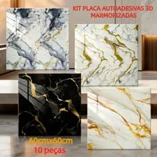 Kit 10 Adesivos de Parede 60x60cm Revestimento Mármore Flexível Placas para Banheiro Cozinha Lavabo