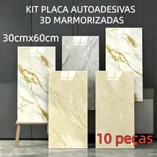 Kit 10 Placas Painel Mármore Flexível Adesivo 30x60cm À Prova D'água para Quarto Sala Cozinha Lavabo