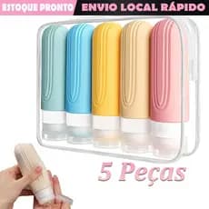 Kit Viagem 5 Frascos Silicone Pote 90ml Porta Creme Shampoo Perfume Loção Corporal Sabonete Líquido