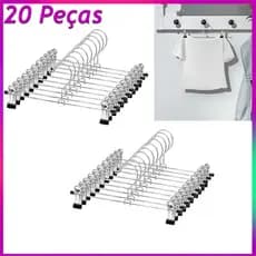 20 peças Cabides Presilha Metal Cromado Saia Calça Bermuda Vestido Reforçado